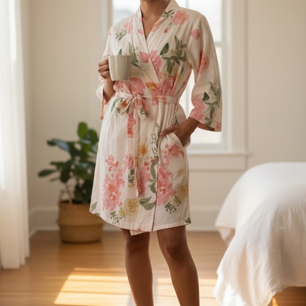 Plum Pretty Sugar Womens XS Pink Floral Wrap Around Robe